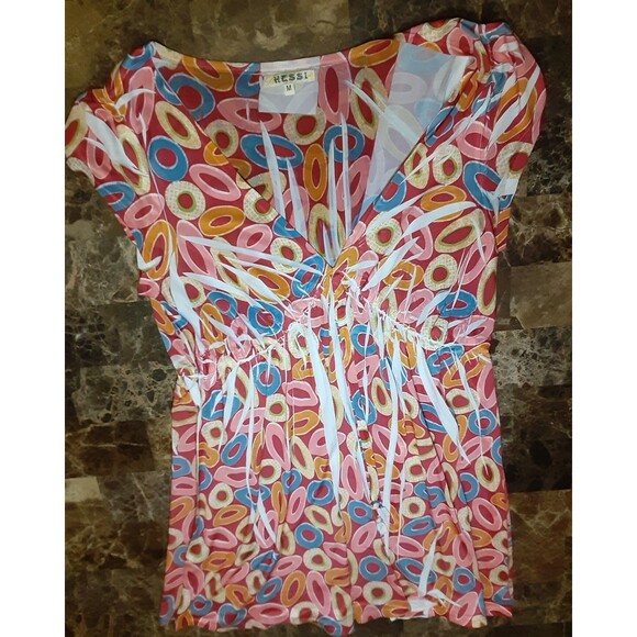 Hessi Red Tunic Top With Circle Patterns Women's Size M - Picture 6 of 7